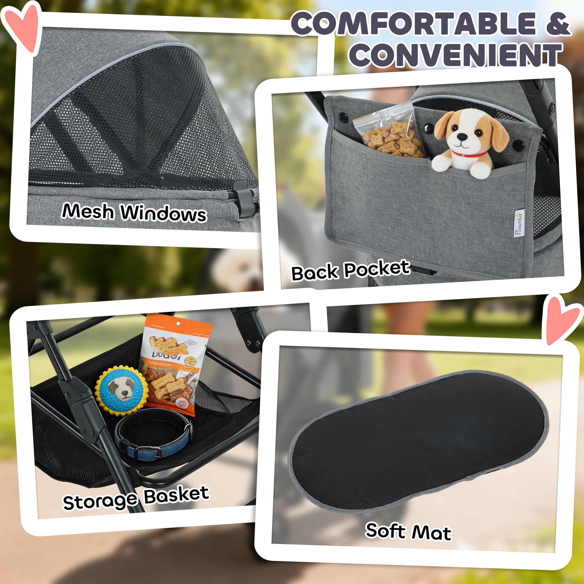 PawHut Pet Stroller, Foldable Dog Cat Stroller with Detachable Carrier, Wheels, Storage Basket, Secure Leash 