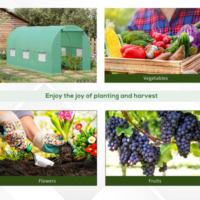 Outsunny 4.5m x 2m x 2m Walk-in Tunnel Greenhouse Garden Plant Growing House with Door and Ventilation Window, Green 