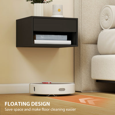 HOMCOM Floating Bedside Tables Set of 2, Wall Mounted Nightstand, Black 