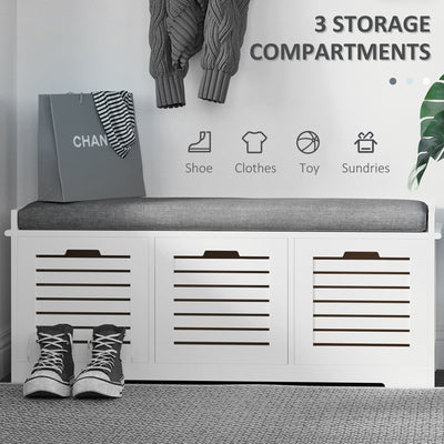 HOMCOM Shoe Storage Bench with 3 Drawers & Removable Grey Seat Cushion Hallway Organisation furniture 