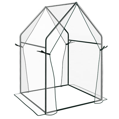 Outsunny Mini Greenhouse, Garden Tomato Growhouse with 2 Zipped Doors, Portable Indoor Outdoor Green House, 90 x 90 x 145cm, Clear 