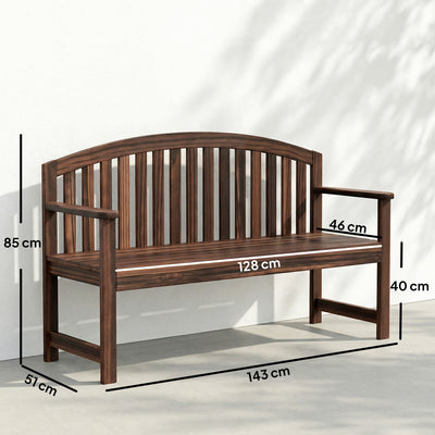 Outsunny 2 Seater Wooden Garden Bench with Armrest, Outdoor Furniture Chair for Park, Balcony, Carbonised Finish 