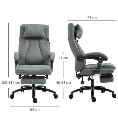 Vinsetto Office Chair, Fabric Desk Chair with Adjustable Massage Pillow, USB Power and Retractable Footrest, High Back, 360\'c2\'b0 Swivel, for Home, Grey