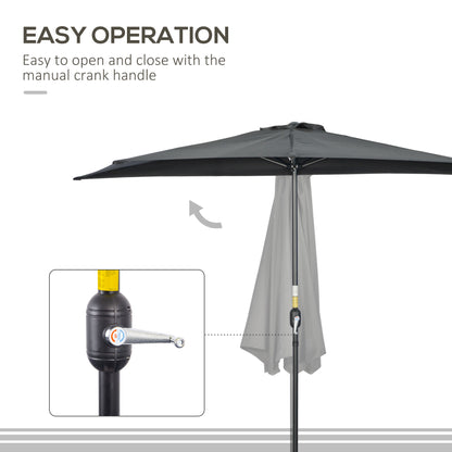 Outsunny 3(m) Half Parasol Semi Round Umbrella Patio Metal Frame Crank Handle for Balcony-- NO BASE INCLUDED, Black 