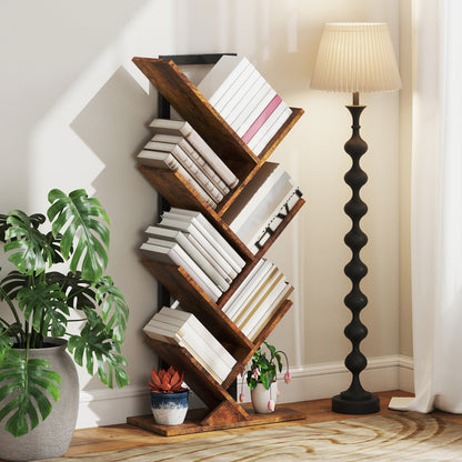 HOMCOM Six-Section Tree Bookcase - Wood-Effect