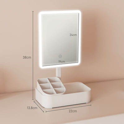 HOMCOM Makeup Mirror with Lights, Rechargeable Vanity Mirror w/ Touch Screen, 2 Lighting Modes and 180° Rotation, White 