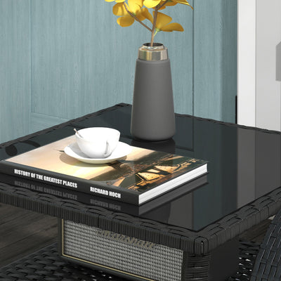 Outsunny Two-tier PE Rattan Square Coffee Table - Black 