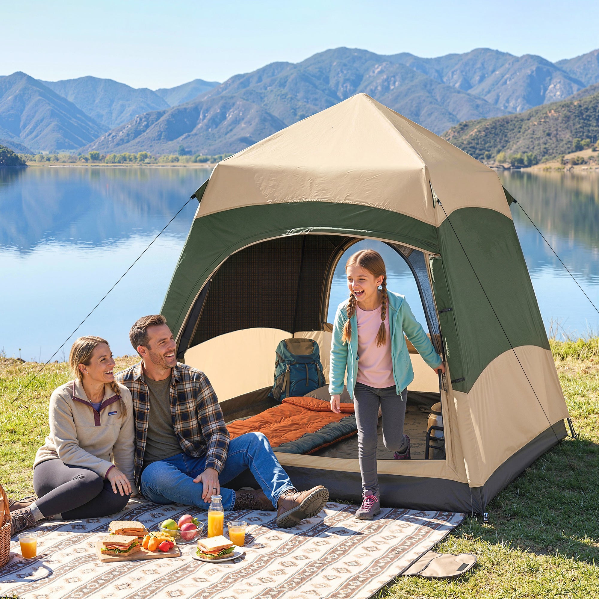Outsunny Double Layer Instant Pop Up Tent with Rainfly, Portable Camping Shelter with Sewn-in Groundsheet and Carry Bag, Khaki 