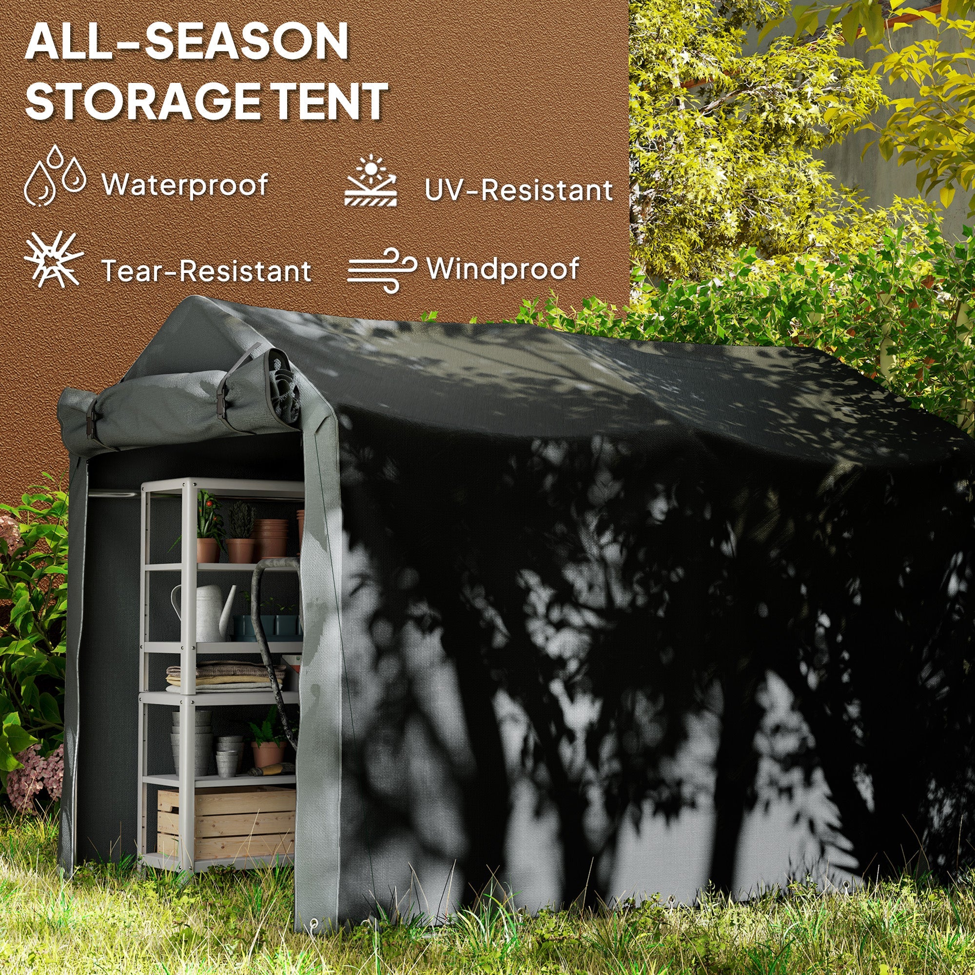 Outsunny 2.2 x 1.6 m Garden Storage Tent, Waterproof Anti-UV Bike Tent with Roll-up Zipper Door, Galvanised Outdoor Storage Shelter Carport for Bike, Motorbike, Garden Tools, Black 