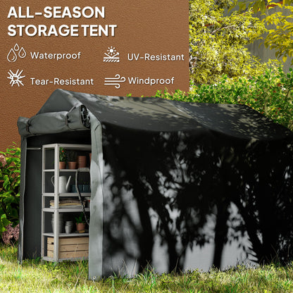 Outsunny 2.2 x 1.6 m Garden Storage Tent, Waterproof Anti-UV Bike Tent with Roll-up Zipper Door, Galvanised Outdoor Storage Shelter Carport for Bike, Motorbike, Garden Tools, Black 