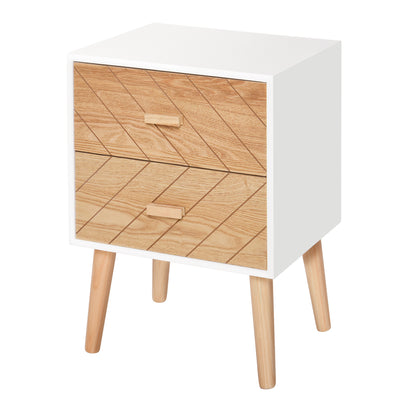 HOMCOM 2 Drawers Bedside Table with Pine Legs, Bedroom Wooden Storage Cabinet, Natural 