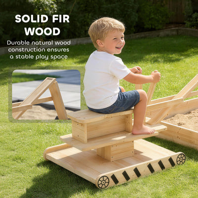 AIYAPLAY Wooden Sand Pit with Digger, Kids Sandbox Outdoor, SandPit with 360 Swivel Seat and Bottom Liner 