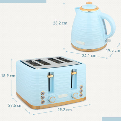 HOMCOM 3000W 1.7L Kettle & 4 Slice Toaster, Kettle and Toaster Set with 7 Browning Controls and Crumb Tray, Light Blue 