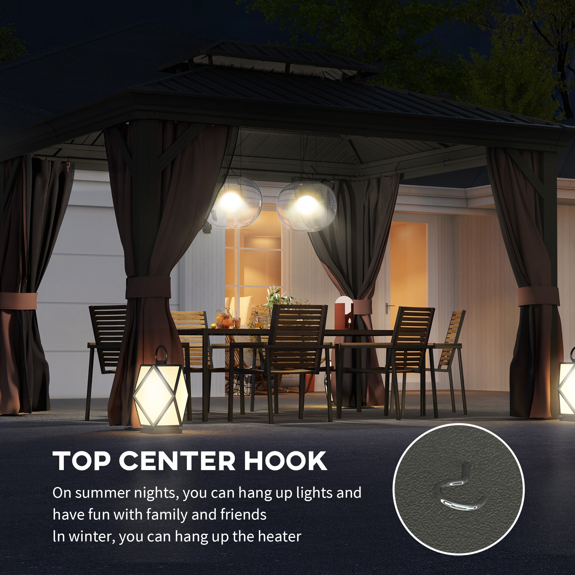 Outsunny 3 x 3.7m Outdoor Hardtop Gazebo Canopy Aluminium Frame with 2-Tier Roof & Mesh Netting Sidewalls for Patio, Dark Brown