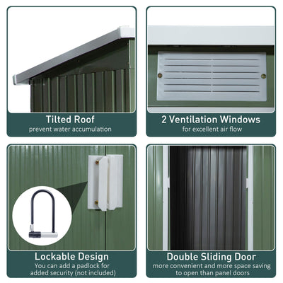 Outsunny 7 x 4ft Galvanised Steel Garden Shed, with Foundation Kit - Green 