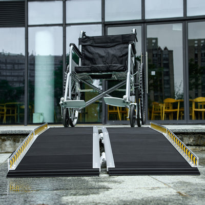 HOMCOM Wheelchair Ramp, 152L x 73Wcm, 272KG Capacity, Folding Aluminium Threshold Ramp with Non-Skid Surface, Transition Plates Above and Below for Home, Steps, Stairs, Curbs, Doorways 