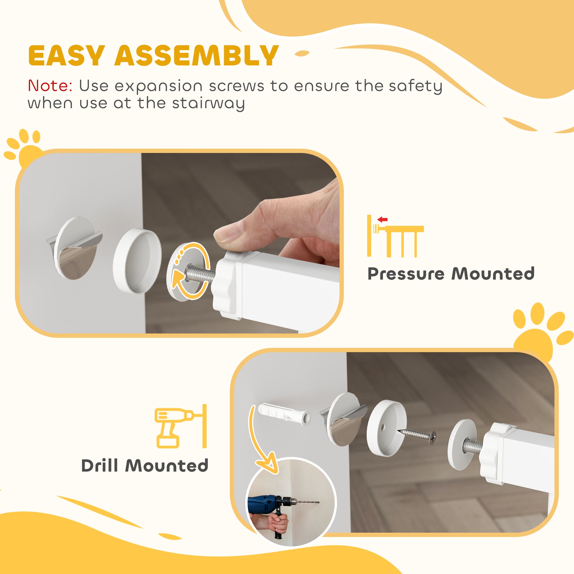 PawHut Extra Wide Dog Gate, with Door Pressure, for Doorways, Hallways, Staircases - White 