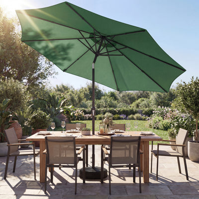 Outsunny 2.7 m Garden Parasol Umbrella with Cross Base and Sandbag, Retractable Ribs, Outdoor Table Market Umbrella, Green 