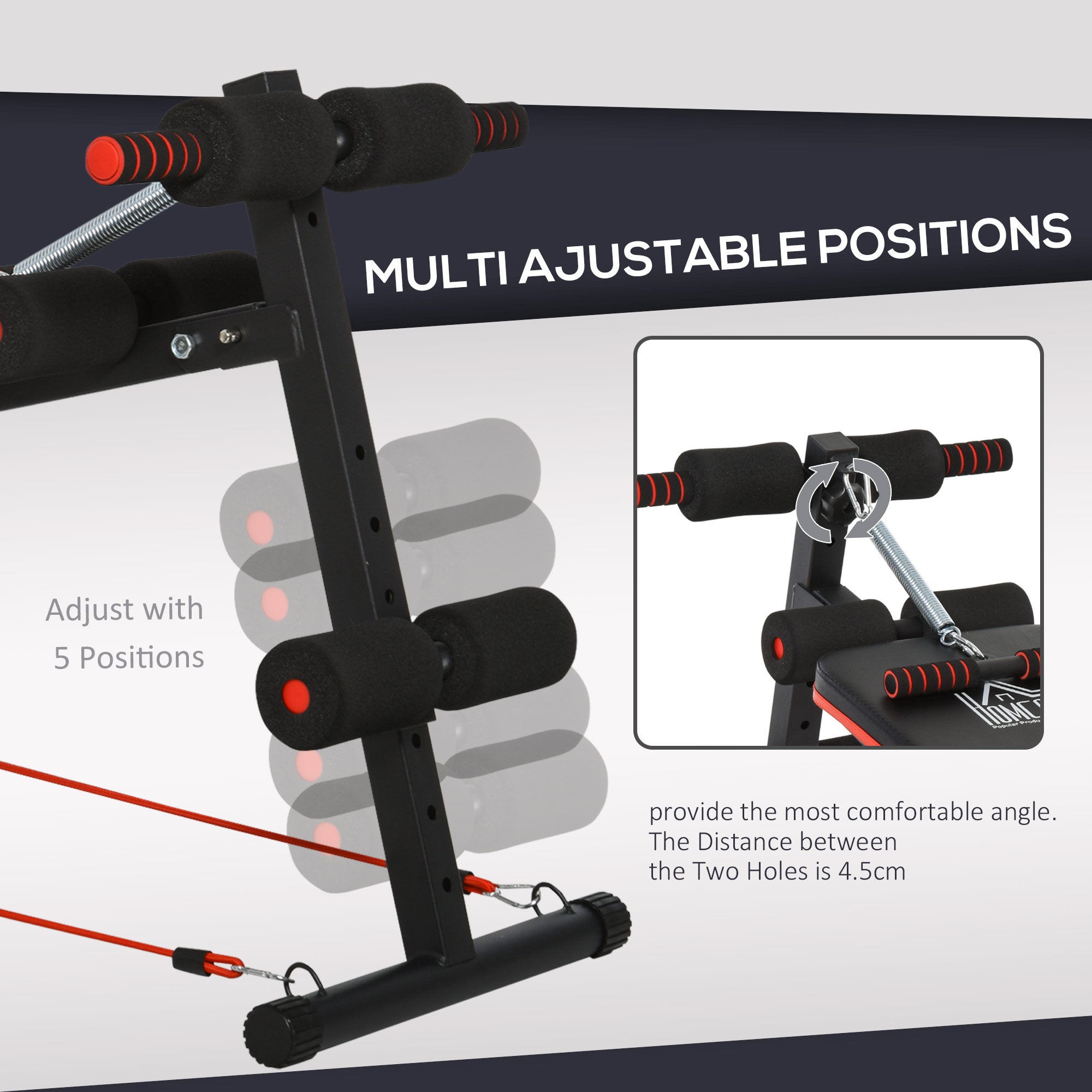 HOMCOM Sit Up Bench Core Workout Adjustable Thigh Support Foldable for Home Gym w/ Arm Pulling Rope Black 