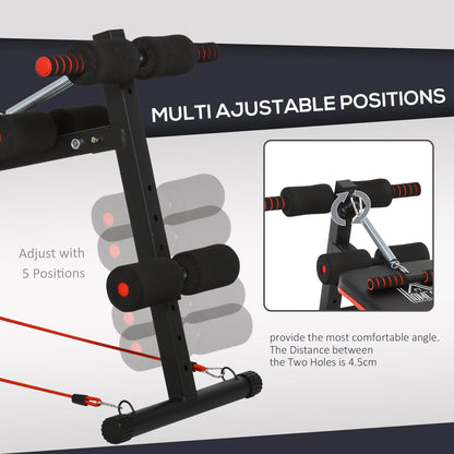HOMCOM Sit Up Bench Core Workout Adjustable Thigh Support Foldable for Home Gym w/ Arm Pulling Rope Black 