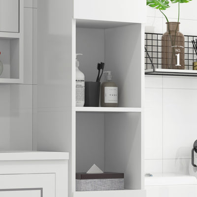 kleankin Freestanding Bathroom Cabinet, High Gloss Storage Cabinet with Doors and Adjustable Shelves, 30 x 30 x 181.5 cm, White 