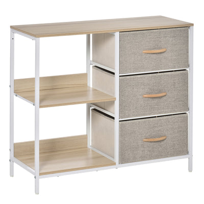 HOMCOM Chest of Drawers Storage  Dresser Cabinet Organizer with 3 Fabric Drawers and 2 Display Shelves for Living Room, Bedroom, Hallway, Beige 