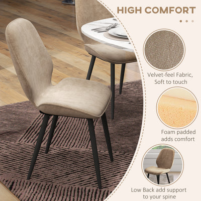 HOMCOM Velvet Dining Chairs, Set of 2 Dining Room Chairs with Metal Legs for Living Room, Dining Room, Light Brown 