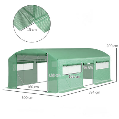 Outsunny 19 x 9.8ft Walk-In Polytunnel Greenhouse - Green 