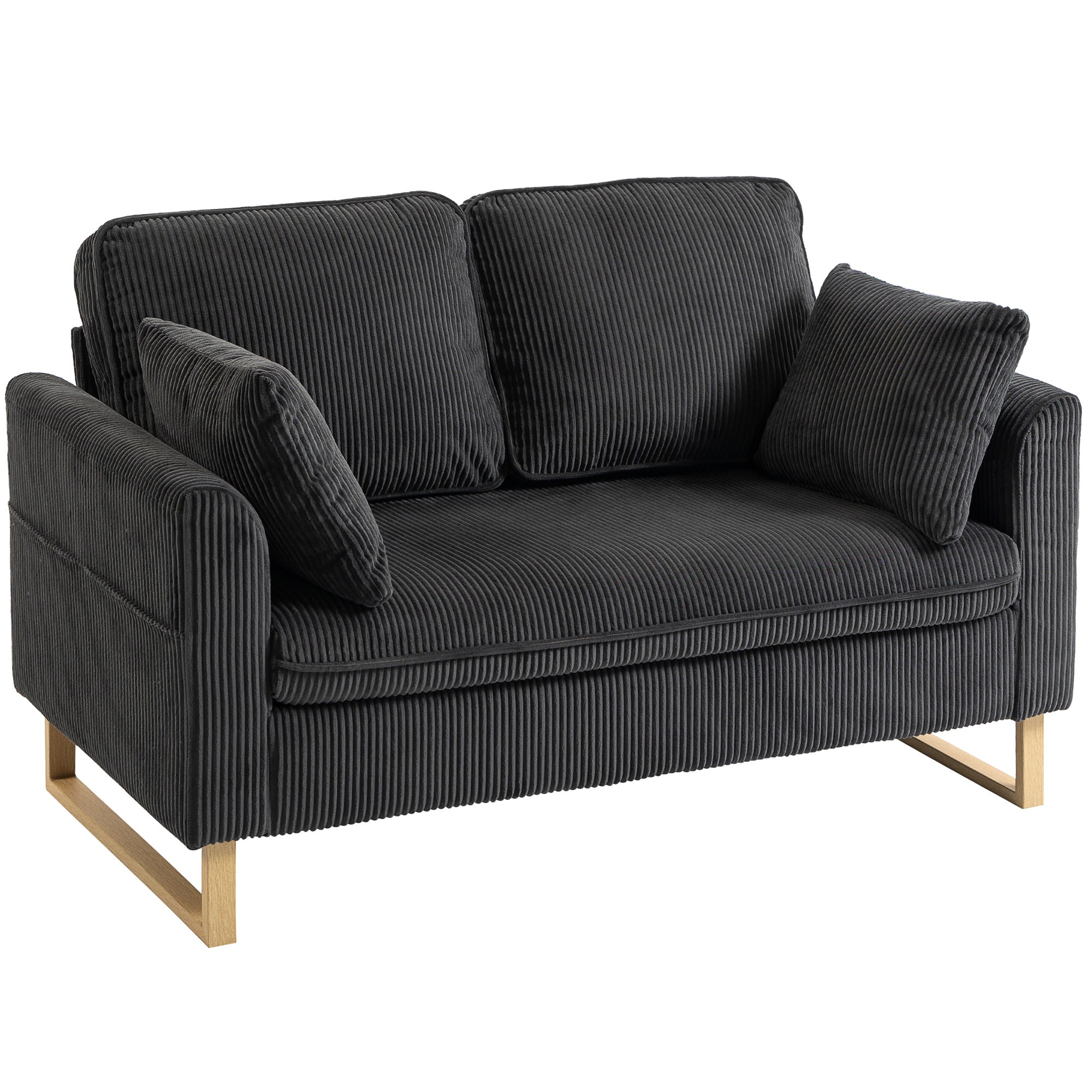 HOMCOM 2 Seater Sofa, 140 cm Loveseat Sofa with Spring Cushions, Metal Legs, 2 Pillows, Dark Grey 