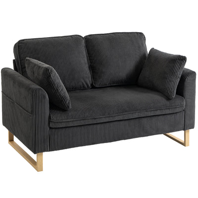 HOMCOM 2 Seater Sofa, 140 cm Loveseat Sofa with Spring Cushions, Metal Legs, 2 Pillows, Dark Grey 