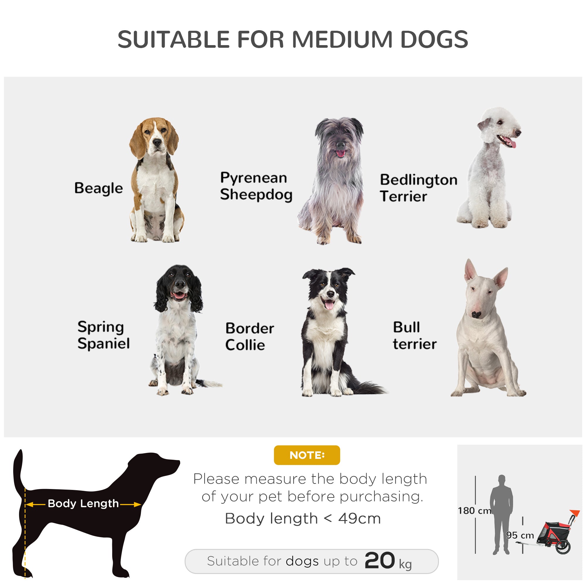 PawHut 2 in 1 Aluminium Foldable Dog Bike Trailer, Pet Stroller, for Medium Dogs - Red 