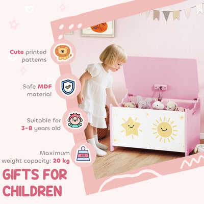 AIYAPLAY Toy Box with Lid, Safety Hinges and Groove Handles, Toy Storage organiser for Kids, Living Room, Playroom, Pink 