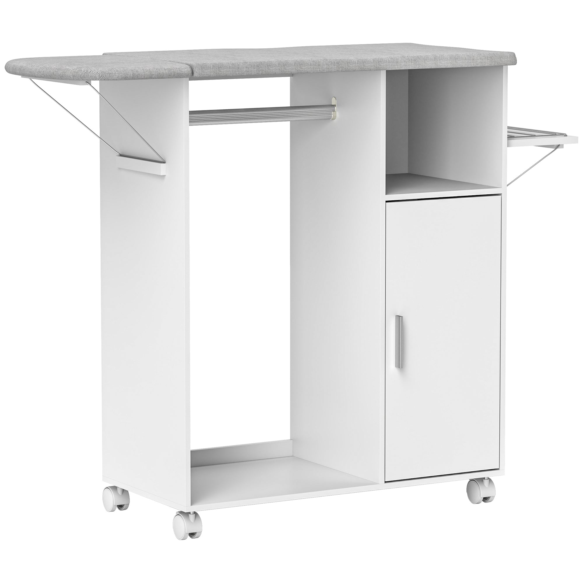 HOMCOM Rolling Ironing Board Cabinet, Foldable Ironing Station with Storage, Wheels for Home, Laundry Room, White 