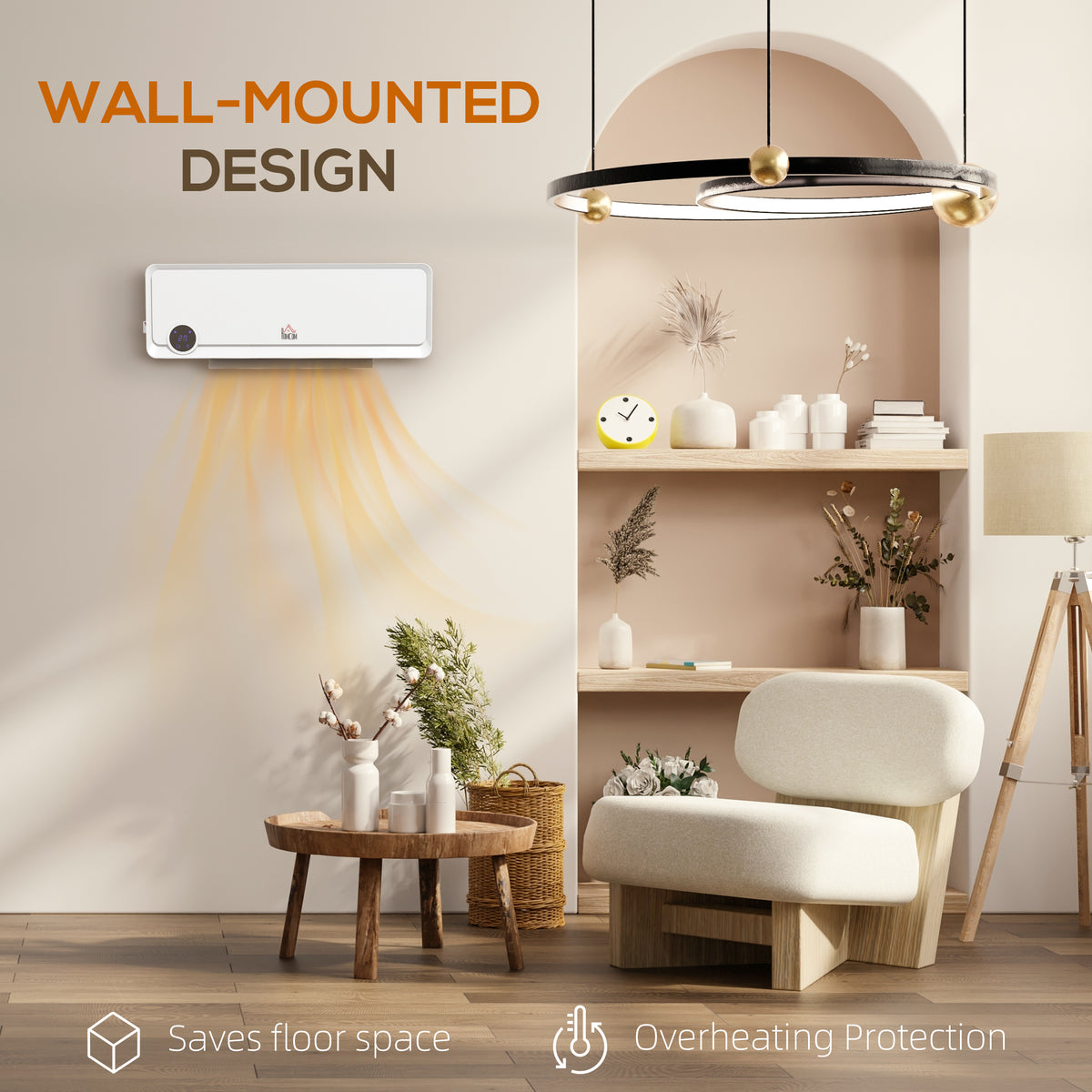 HOMCOM Wall Downflow Heater 2 Heat and Fan 1000W/2000W, Electric Space Heater with Timer Remote Oscillating, for Bedroom Home Office, White 