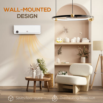 HOMCOM Wall Downflow Heater 2 Heat and Fan 1000W/2000W, Electric Space Heater with Timer Remote Oscillating, for Bedroom Home Office, White 