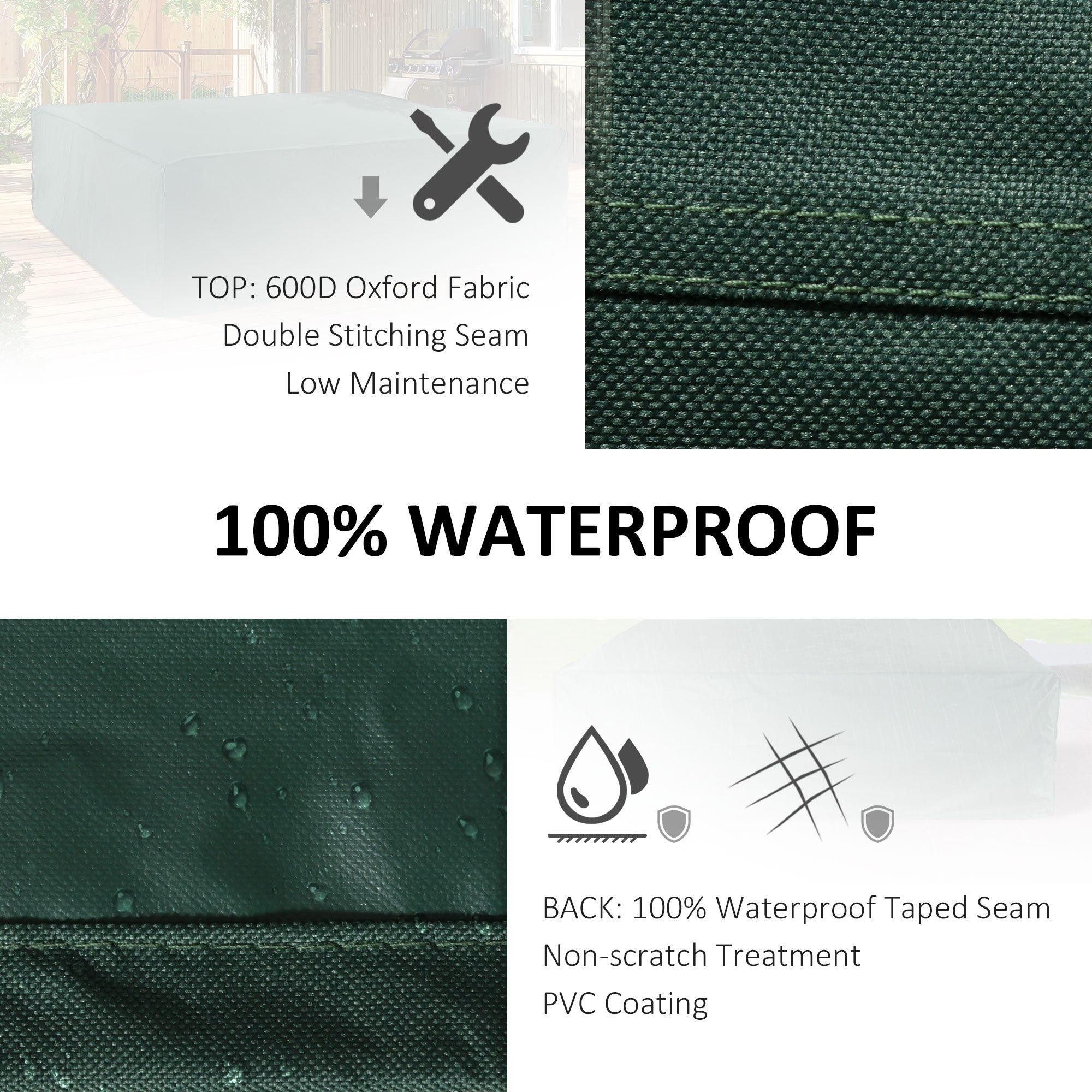 Outsunny Large Patio Garden Furniture Set Cover 600D Oxford Square Waterproof, 230 x 230 x 70 cm, Green 