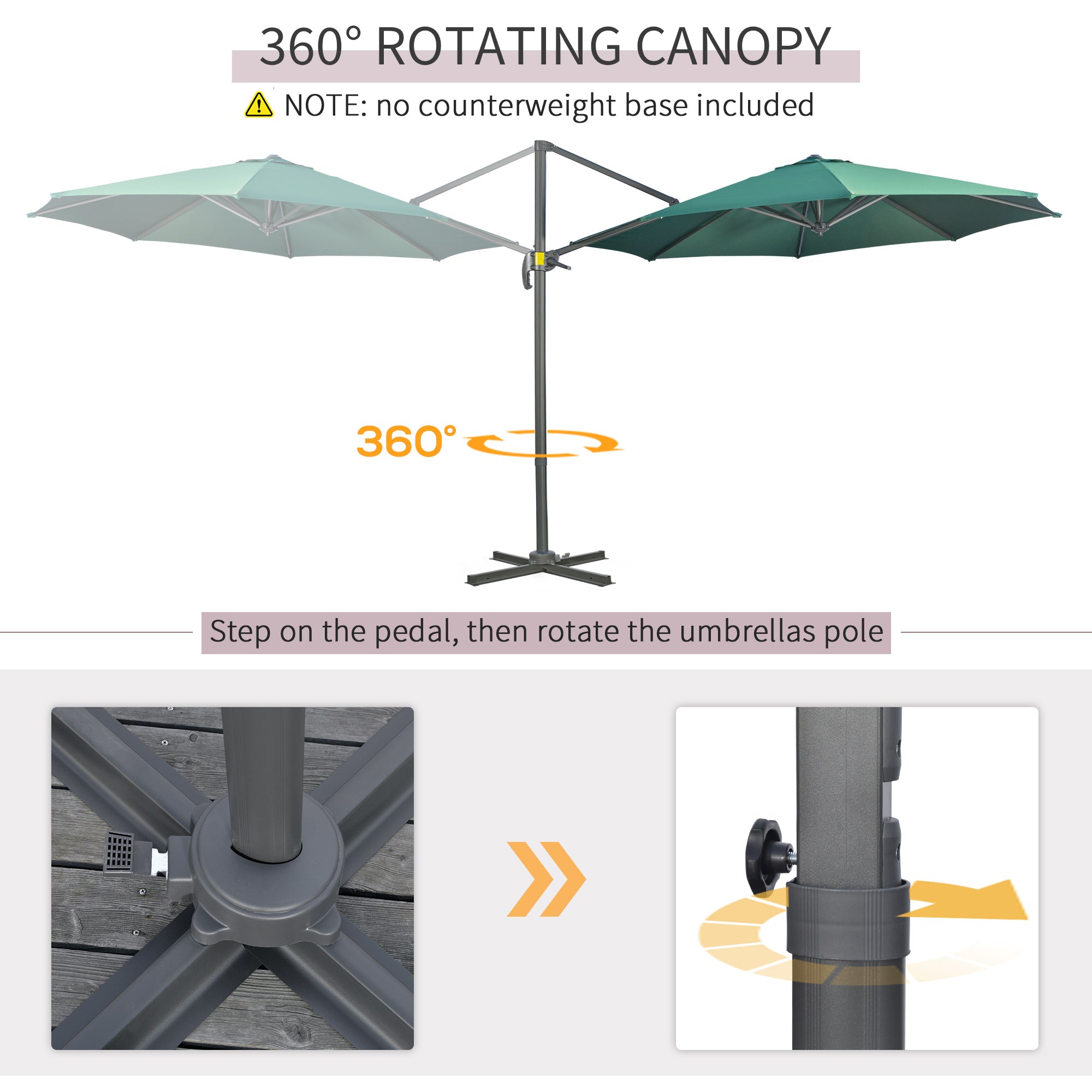 Outsunny 3 x 3(m) Cantilever Parasol with Cross Base, Garden Umbrella with 360\'c2\'b0 Rotation, Crank Handle and Tilt for Outdoor, Patio, Green