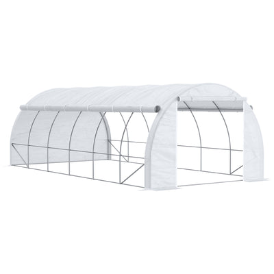 Outsunny 6 x 3 x 2 m Polytunnel Greenhouse with Roll-up Side Walls, Walk-in Grow House Tent with Steel Frame, Reinforced Cover, Zipped Door and 12 Mesh Windows for Garden, White 