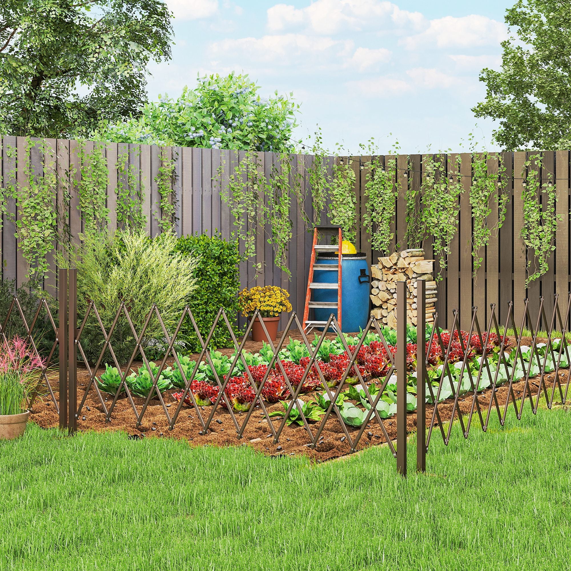 Outsunny Expanding Trellis Fence, Freestanding Movable Fence, Foldable Garden Screen Panel, 250 x 103.5 cm, Dark Brown 