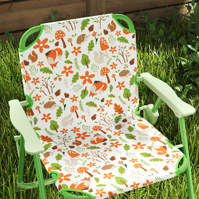 AIYAPLAY 4 Pieces Kids Garden Table and Chair Set with Adjustable Parasol, Folding Chairs, Table, Fox Pattern, Green 