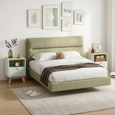 HOMCOM Modern Nightstand Set of 2, Bedside Table with Drawer and Open Shelf, Side End Table for Bedroom, Light Green 