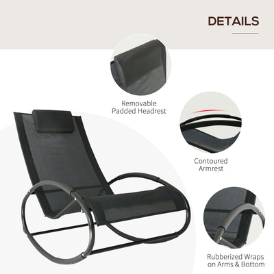 Outsunny Rocking Chair Sun Lounger Recliner Rocker Texteline Fabric Patio Garden Relaxer with Pillow, Black 