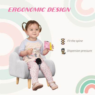 ZONEKIZ Kids Armchair Toddler Sofa Children Chair with Arm Rest, Wooden Frame, Velvet, PP Legs, Cloud Shape, for Ages 1.5-3 Years - Grey 