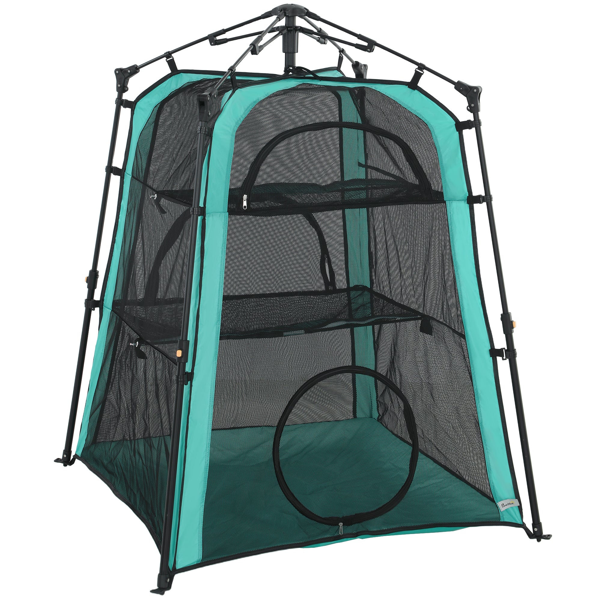 PawHut Cat Tent, 3-Tier Portable Pet Tent for Indoor Outdoor, Cat House with Multi-Door, Carry Bag, Breathable Mesh 
