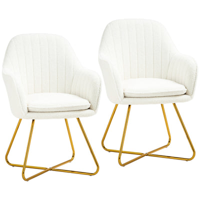 HOMCOM Set of Two Sherpa Fleece Dining Chairs - Cream 