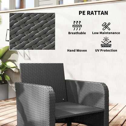 Outsunny Five Piece Rattan Garden Furniture Set with 2-Tier Coffee Table and Ottomans - Grey