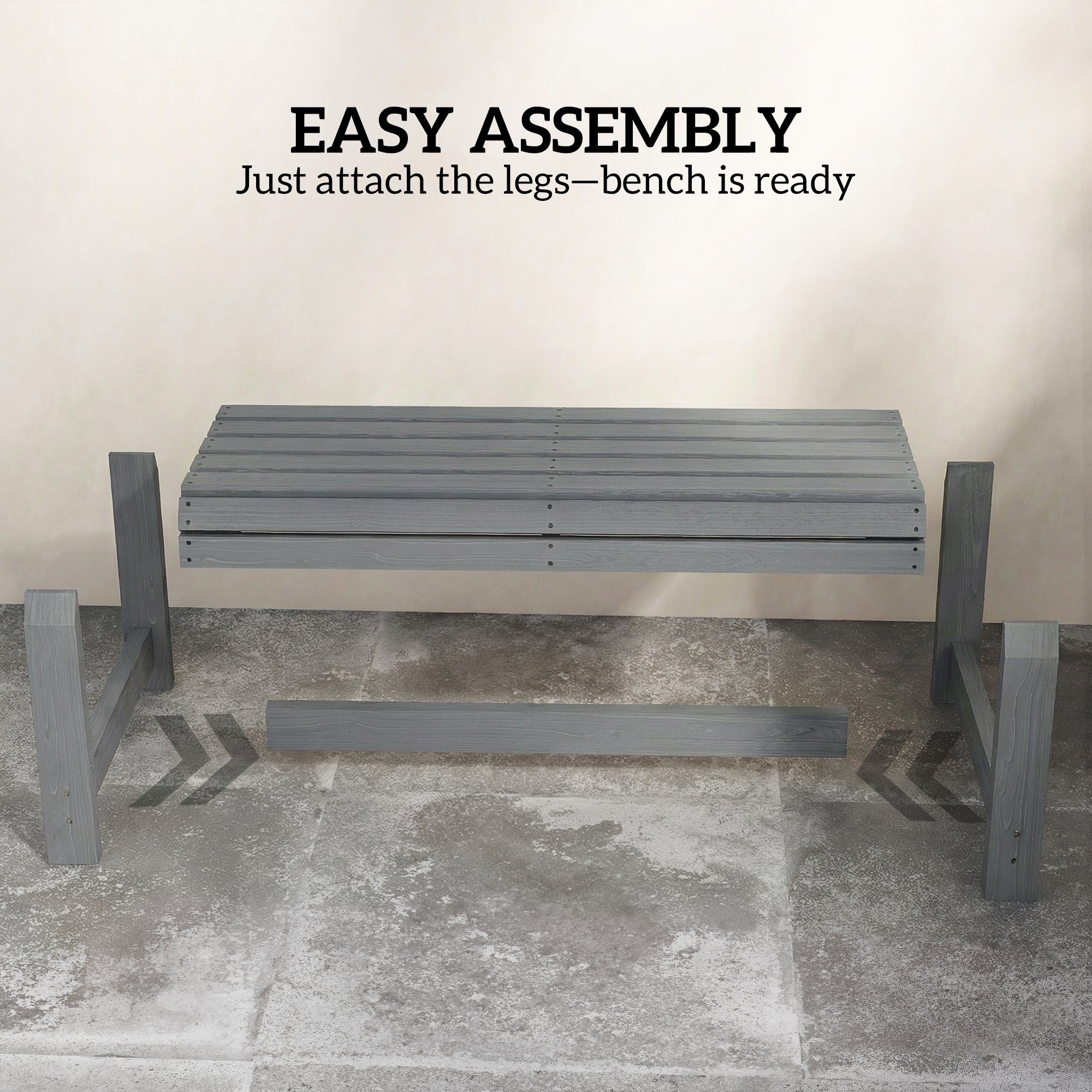 Outsunny Wooden Outdoor Bench, 2 Seater Garden Bench, Backless Patio Bench with Slatted Curved Seat, Grey Embossed Finish 