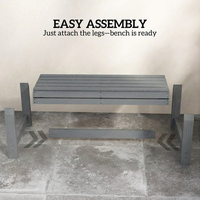 Outsunny Wooden Outdoor Bench, 2 Seater Garden Bench, Backless Patio Bench with Slatted Curved Seat, Grey Embossed Finish 