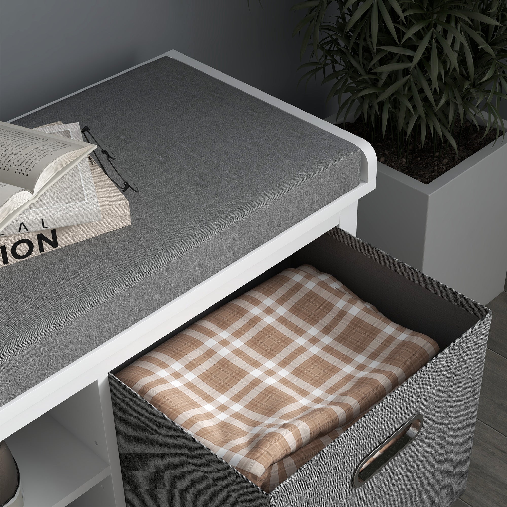 HOMCOM Shoe Storage Bench, with Cushion Seat - White/Grey 