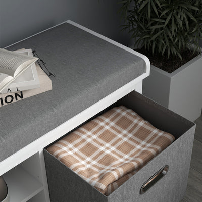 HOMCOM Shoe Storage Bench, with Cushion Seat - White/Grey 
